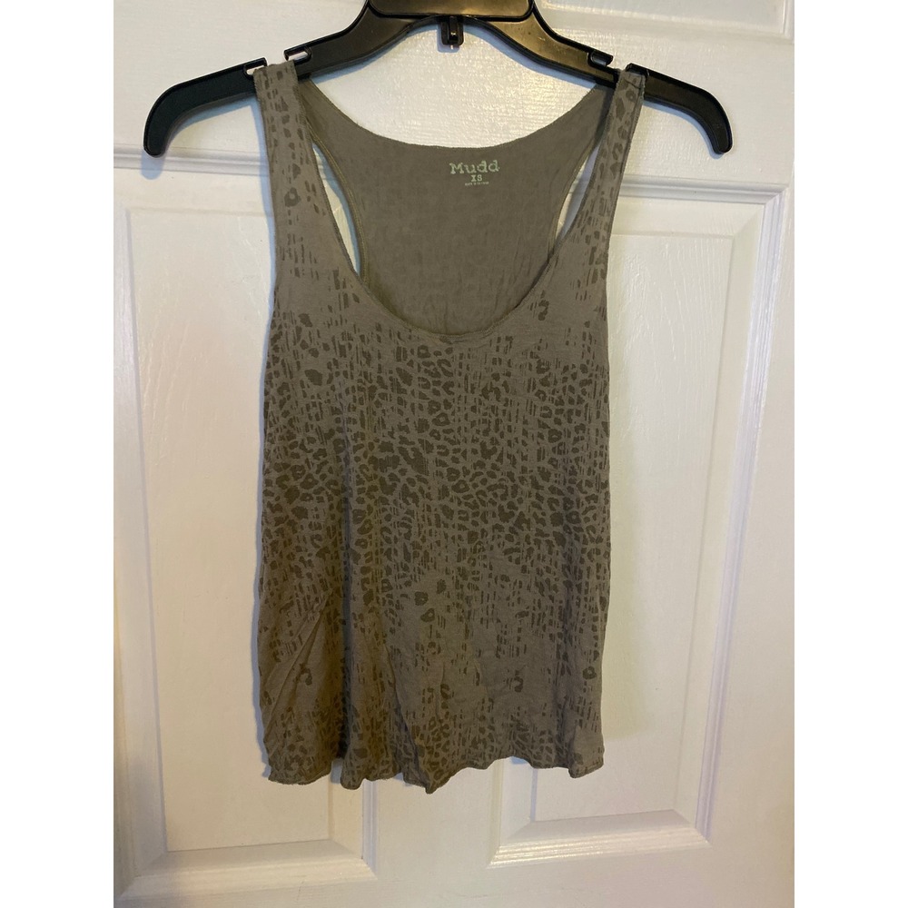 Mudd Womens Olive‎ Green Leopard Print Racerback Tank Top XS Scoop Neck Casual